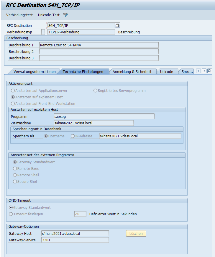 SAP Gateway RFC Destination